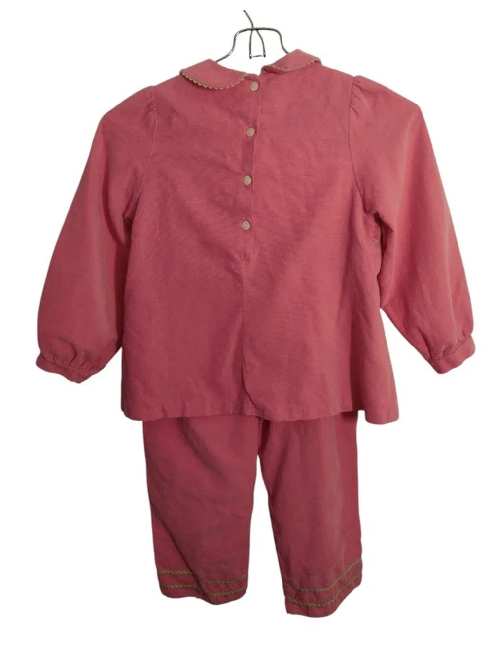 Vive La Fete Corduroy Smocked Poodle Pants Set 6X Pink Vtg Peter Pan Embroidered